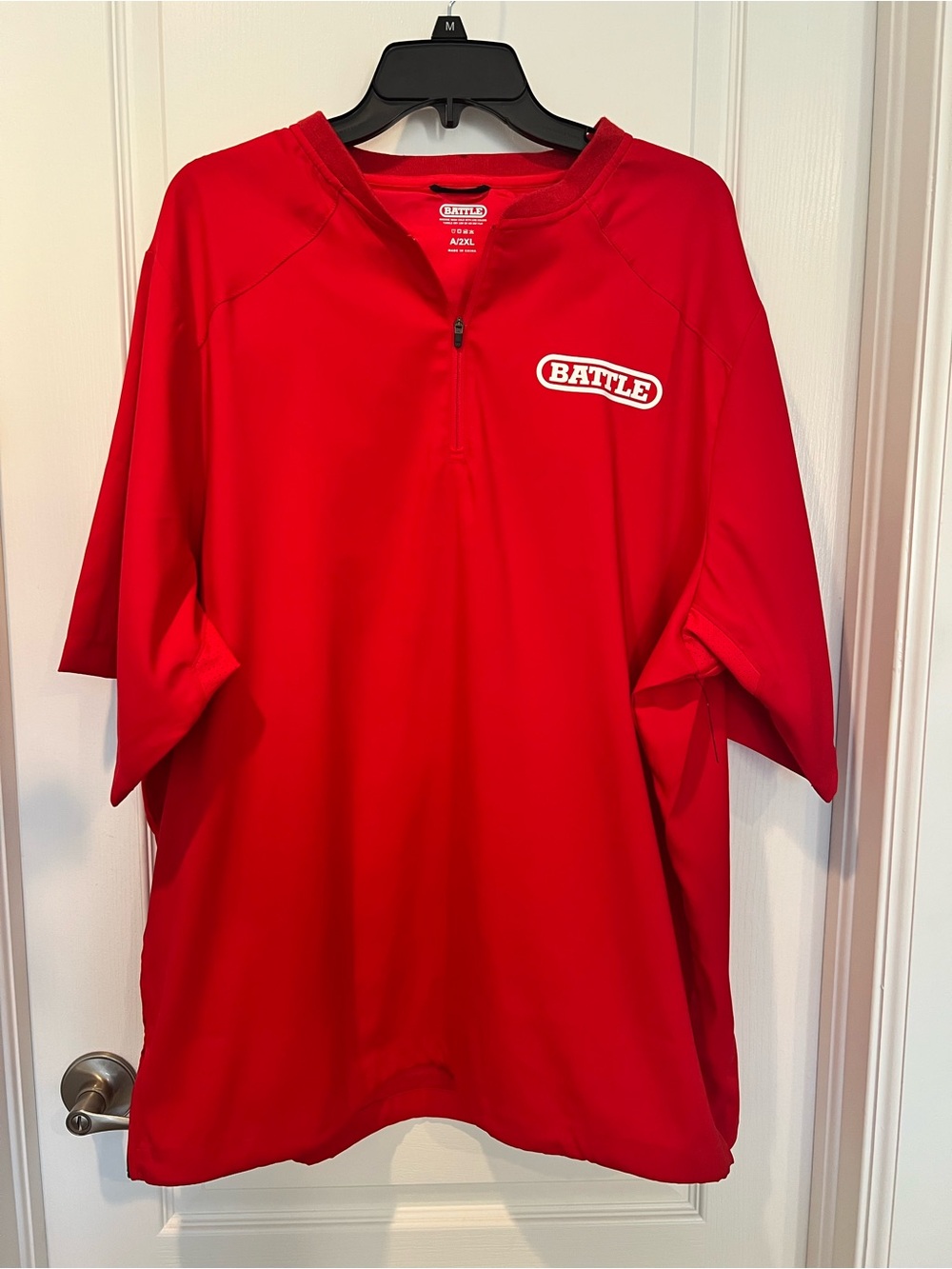 Battle Red 2XL Men's Pullover Jersey Crew Neck 1/4 Zip Lightweight Mesh Active